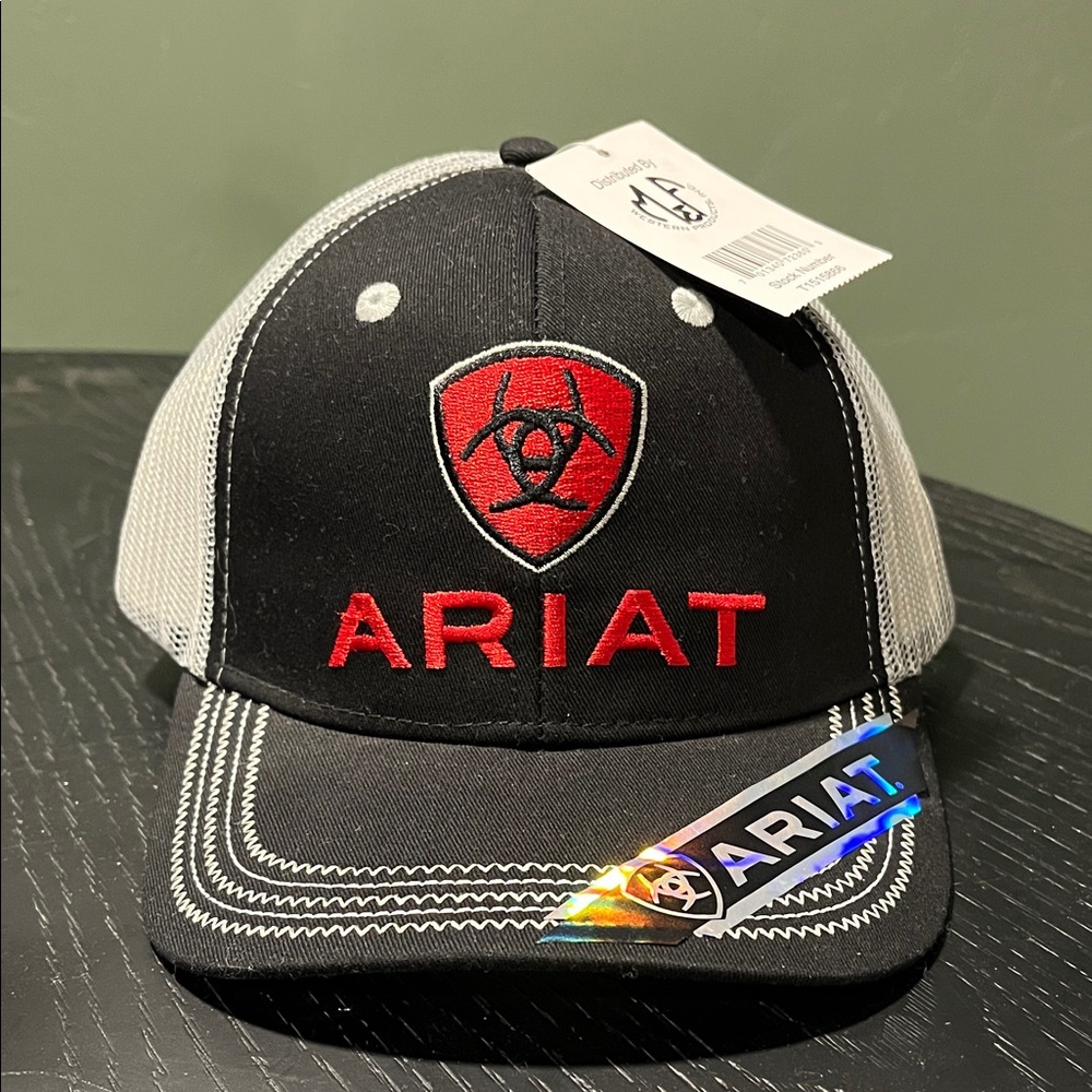 Ariat Black and Gray Mesh Cap with Red Logo